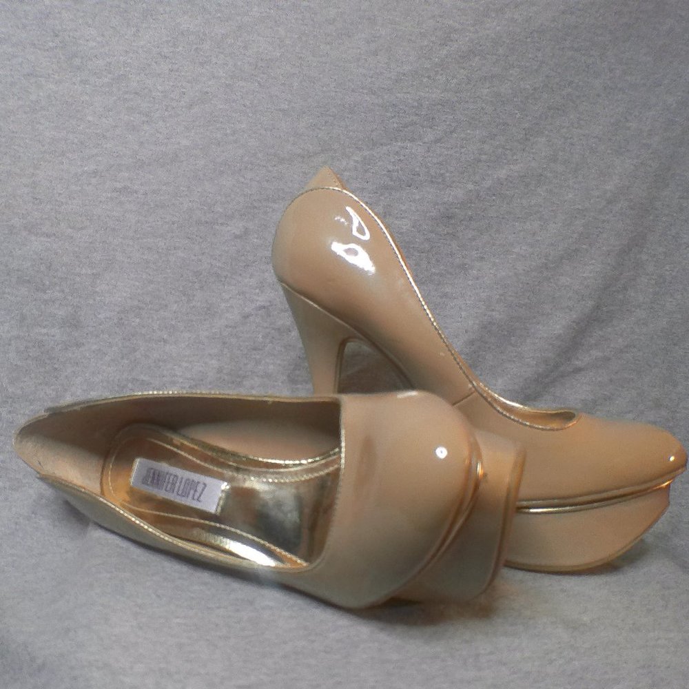 Jennifer Lopez, 6 inch tan platform stilettoes